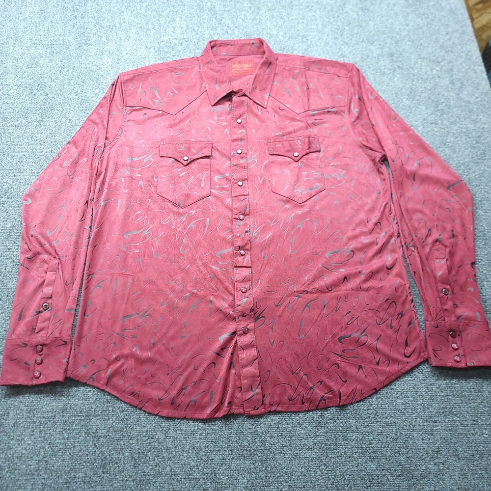 Winster Eros Platino Mens XXL Western Snap Shirt Red Faux Suede Abstract Print